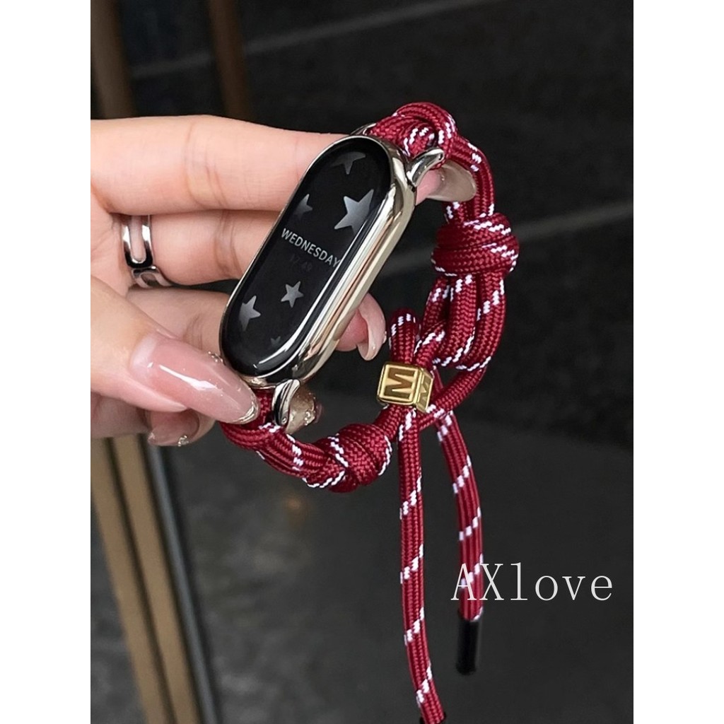 แฟชั่น Miumiu เชือกถักไนลอน Solo Loop สําหรับ Xiaomi Mi Band 10 9 8 7 6 5 4 3สร้อยข้อมือเปลี่ยนสายนาฬิกาแบบปรับได้