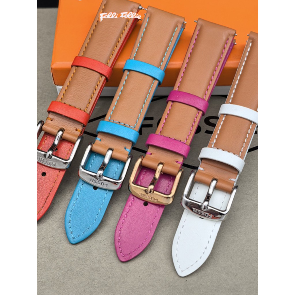 Fossil Strap ของแท้หนังสีน้ําตาลแฟชั่นการจับคู่สี 18 มม.Universal Quick Release Pin Buckle สุภาพสตรี