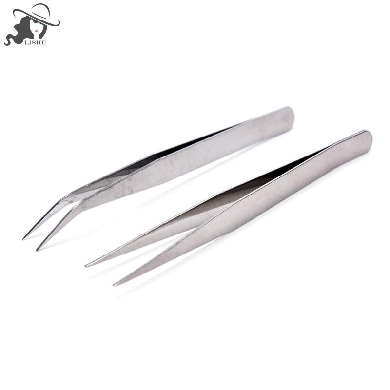 Lishu 2 ชิ้นสแตนเลสตรง El แหนบ Patchwork Hook Pick-up เครื่องมือแต่งหน้า th
