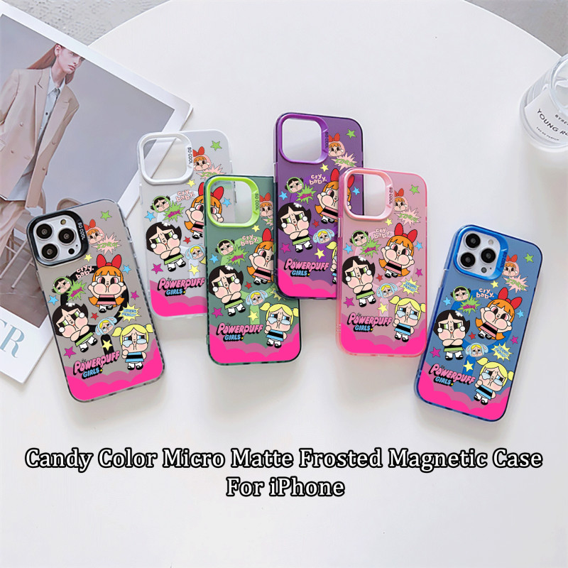 สําหรับ iPhone 16 Pro Max 16 Plus 15 Pro POPMART CRYBABY Powerpuff Girls Micro Frosted Hard MagFit สําหรับ iPhone 15 14 + 13 Pro Max 12 ป้องกันลายนิ้วมือแม่เหล็ก iPhone 11 ฝาครอบ