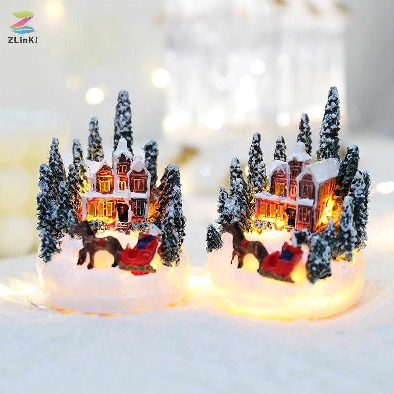 Zlinkj คริสต์มาส LED เครื่องประดับ Santa Castle Snow House Luminous หัตถกรรม 2025 ปีใหม่ของขวัญเด็ก Xmas Party ตกแต่งบ้านใหม่