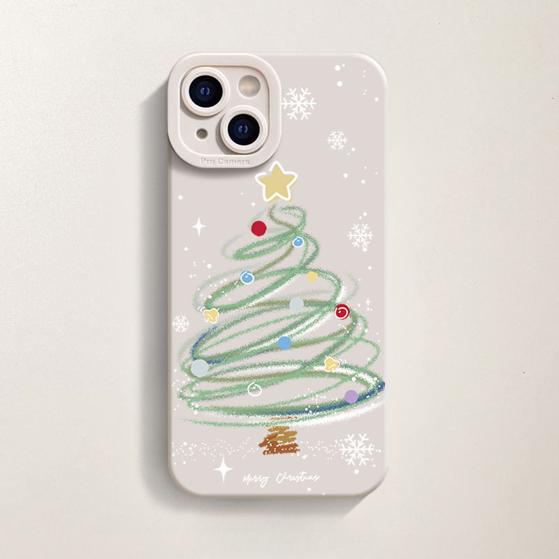 Simple เกล็ดหิมะต้นคริสต์มาสเคสโทรศัพท์สําหรับ iPhone16/15/14/13/MINI/12/11/Pro MAX/X/XS/XR/7/8/6 กันกระแทกและ drop-proof ครอบคลุมเต็มรูปแบบซิลิโคนเหลวนักเรียนป้องกันกรณี