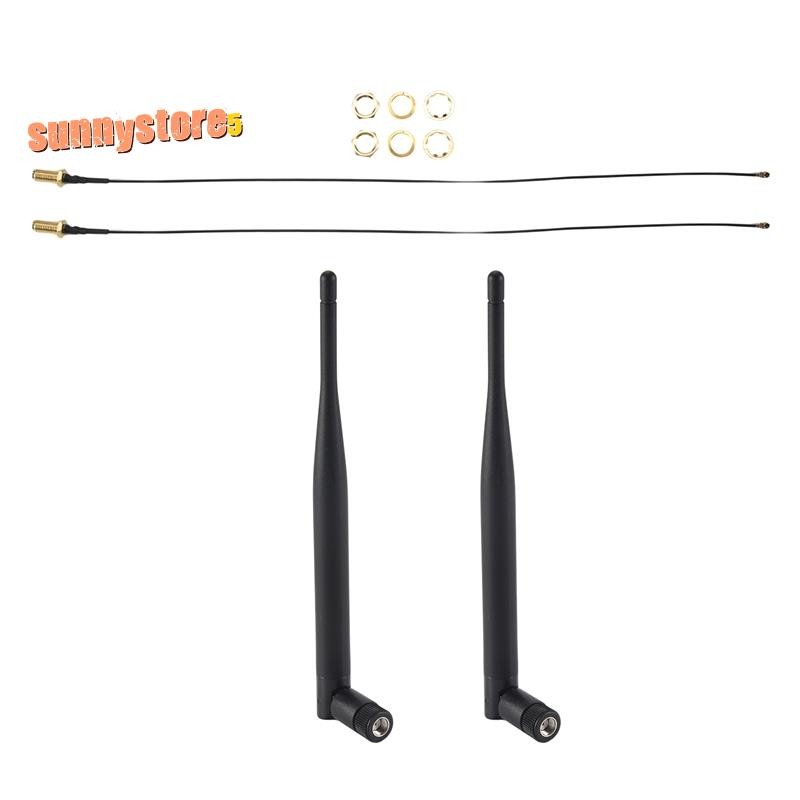 2 x 6dBi 2.4GHz 5GHz Dual Band WiFi RP-SMA เสาอากาศ + 2 x 35 ซม. U.fl / สายเคเบิล