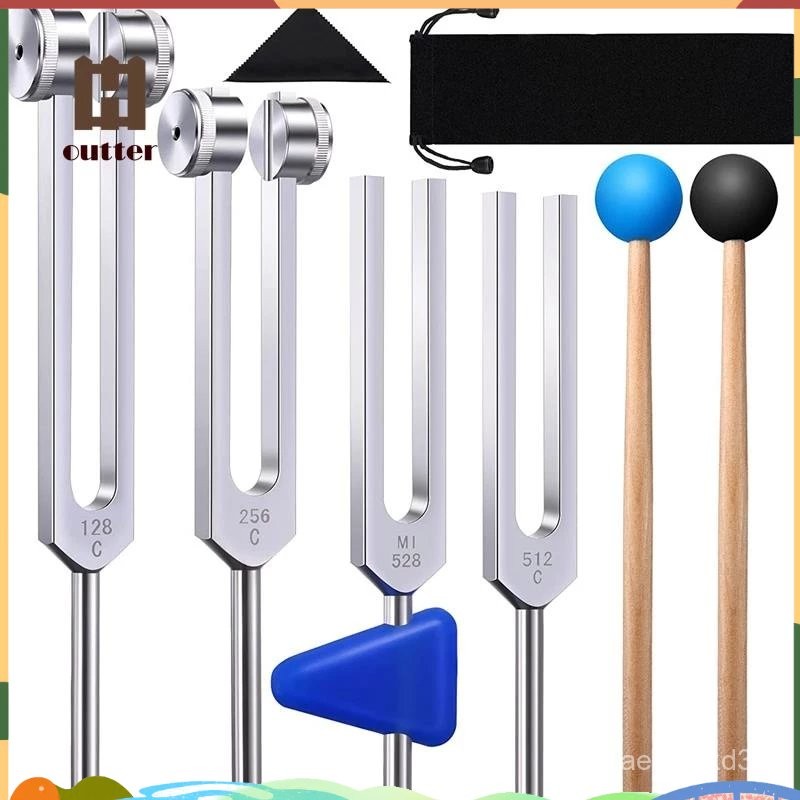 4 Pack Tuning Fork Set(128 Hz,256 Hz,512 Hz,528 Hz)with Tuning Fork Hammer for Sound Healing Sound V