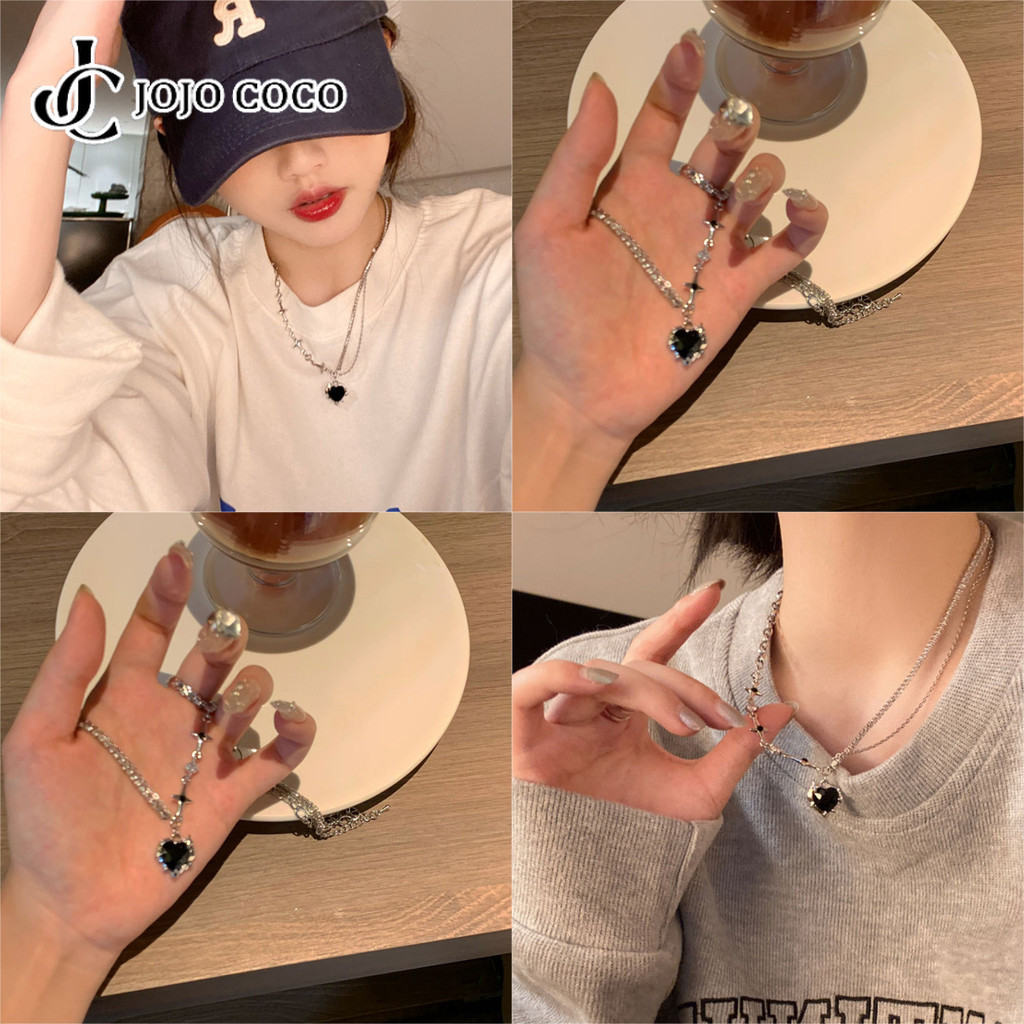 สร้อยคอเหล็กไทเทเนียมสีดำ JOJO COCO สำหรับผู้หญิง แบบโซ่กระดูก ใช้อเนกประสงค์