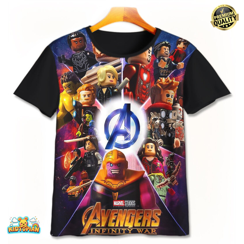 3D การ์ตูน Lego Marvel Superheroes เสื้อยืดเด็ก v10 เสื้อผ้าเด็กผู้หญิงอายุ 1-12 ปี
