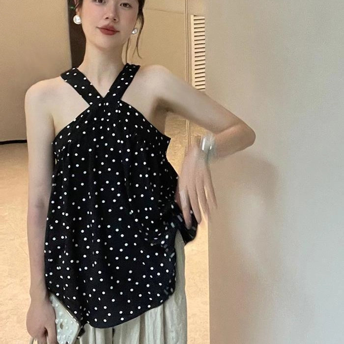 เสื้อ_halter_แขนกุด_polka_dot_suspender_สำหรับผู้หญิง_ใหม่_ฤดูใบไม้ผลิ