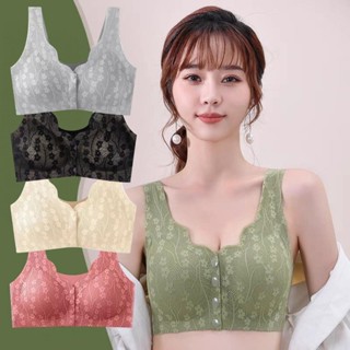 บรากระดุมหน้า เสื้อชั้นในลูกไม้ ไร้ขอบ ไร้โครง ฟองน้ำบาง มีไ…