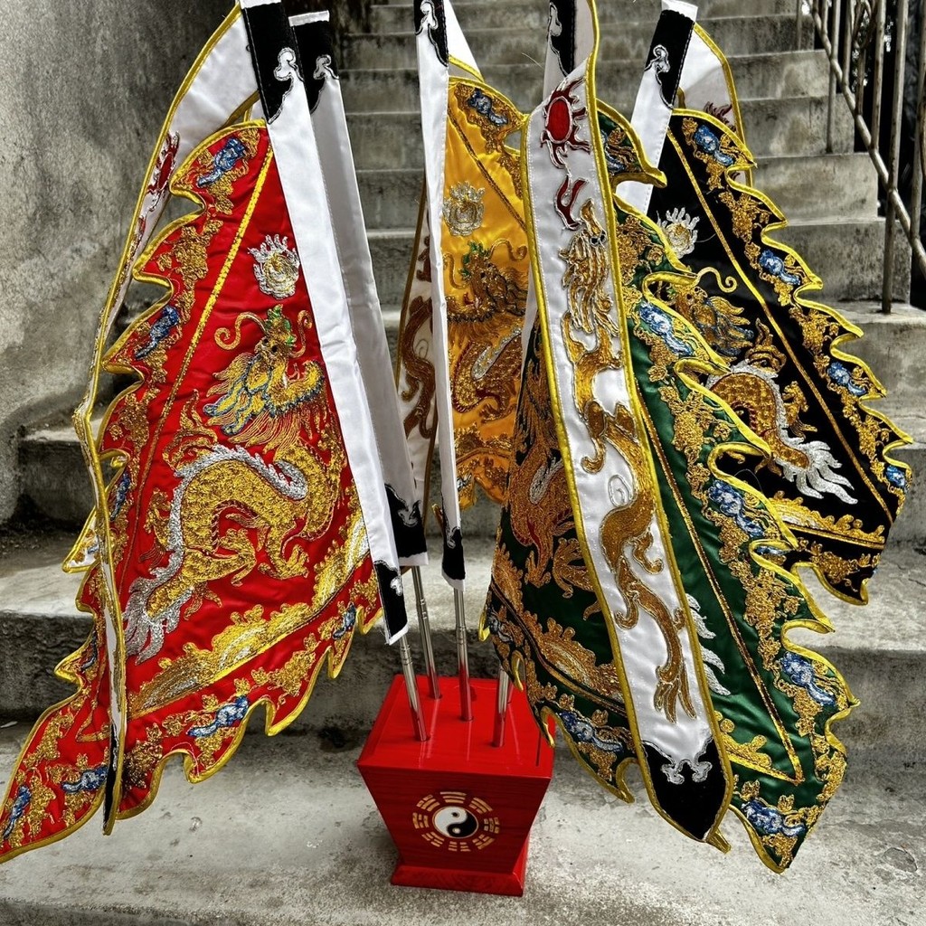 High-End Five-Element Five-Party Five-Dragon Dragon Dragon Dragon Flagเย็บปักถักร้อยสองด้าน#0706