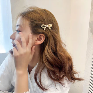 โบว์เลียนแบบโลหะ กิ๊บขนาดเล็กสำหรับสาว ดีไซน์เรียบหรู สไตล์เกาหลี