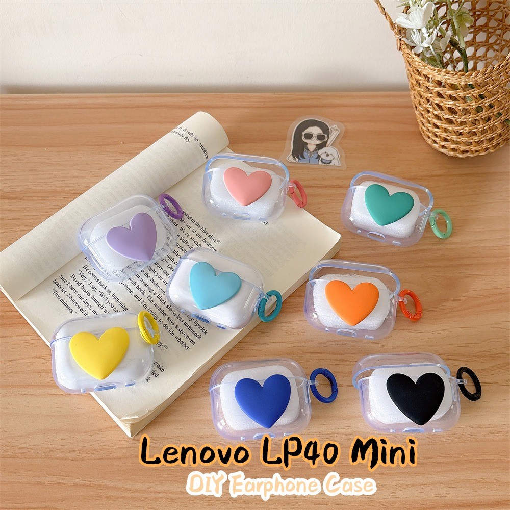 บูติกต้นฉบับสําหรับ Lenovo LP40 Mini Casing Case Soft Silicone Headphone Case DIY Peach Heart สีทึบ 