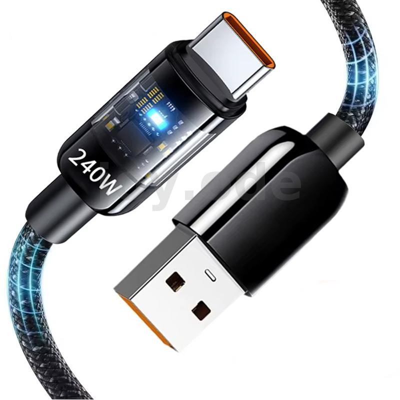 10A 240W USB-A ถึง Type-C Cable Fast Charging Data Transmission Bold0 ทองแดง Core Line 0.25 M/1 M/1.