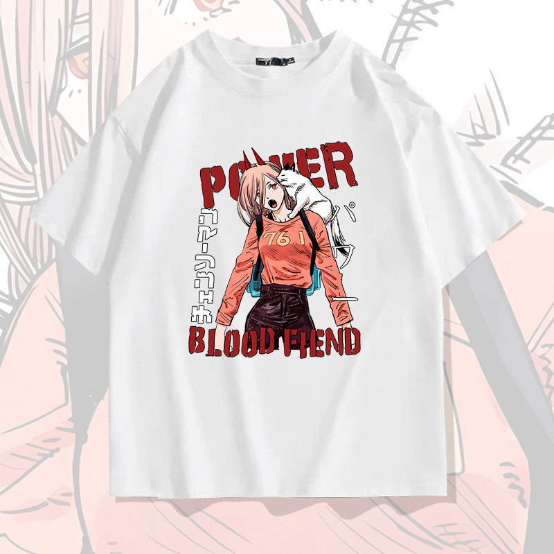 Anime Chainsaw Man พิมพ์เสื้อยืดผ้าฝ้ายแท้แขนสั้น สำหรับผู้ชายและผู้หญิง styleType STREETwear คลาสสิก เสื้อยืดสวมใส่ง่ายในฤดูร้อน