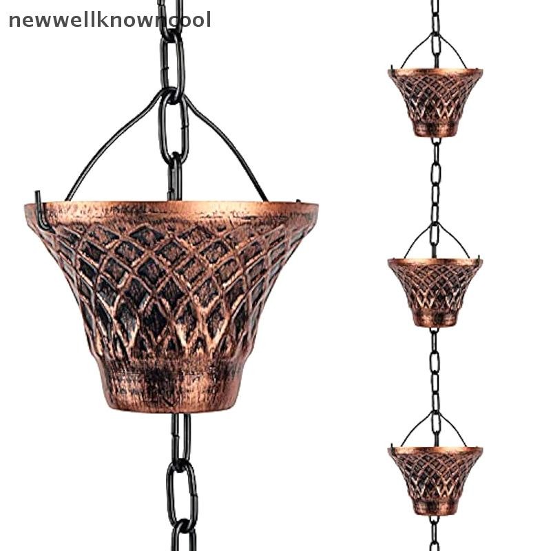 ใหม่wellknowncool โซ่ฝน, รางน้ํา Downspouts Diverter กลางแจ้งโลหะทองแดงลายสก๊อต Rainwater Extensions, 12 ถ้วย AAD