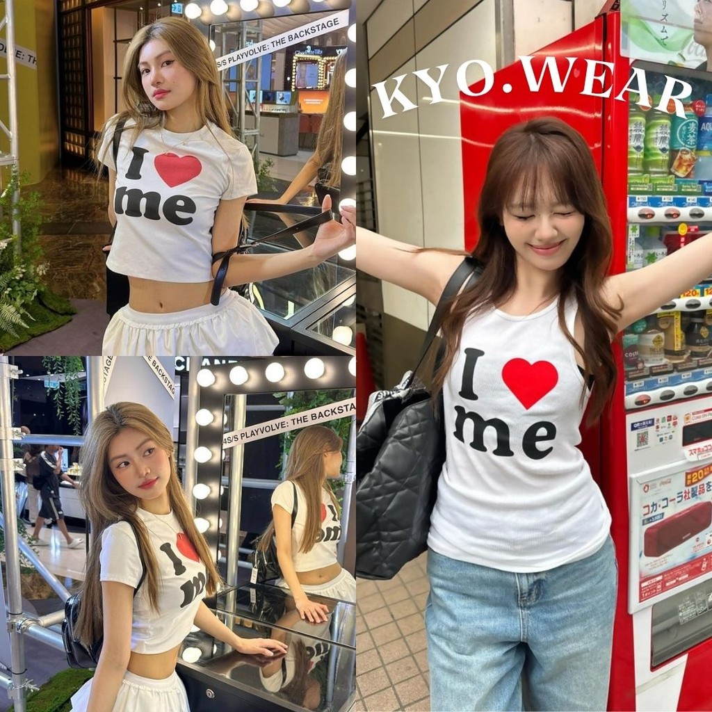 KYO 💗 ครอป เสื้อยืดผู้หญิง ทรงสวย ใส่แล้วพรางหุ่น สลิมฟิต ผ้าCOTTON โคตรนุ่ม เสื้อ baby tee "I LOVE ME"