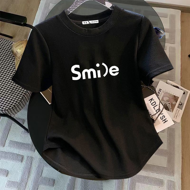 S-2xl เกลียวโค้งเนื้อ-ปกปิดเสื้อยืดแขนสั้นผู้หญิงขนาดใหญ่ด้านบน Pure Desire สไตล์สไตล์ตะวันตกครึ่ง