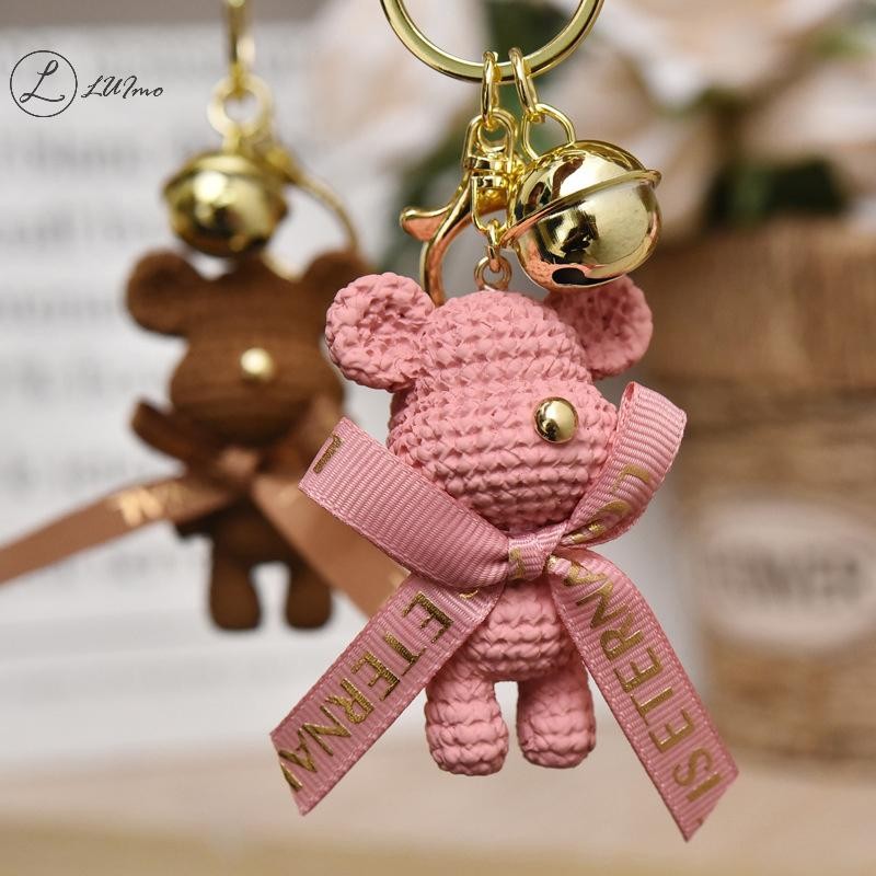 ลูอิโมะ น่ารักเรซิ่นทําด้วยผ้าขนสัตว์หมีน้อยโบว์กระต่ายพวงกุญแจวันหยุดกุญแจรถแหวนสําหรับสาวสร้างสรรค์ของขวัญทอผ้าแฟชั่นตุ๊กตากระเป๋าจี้ใ
