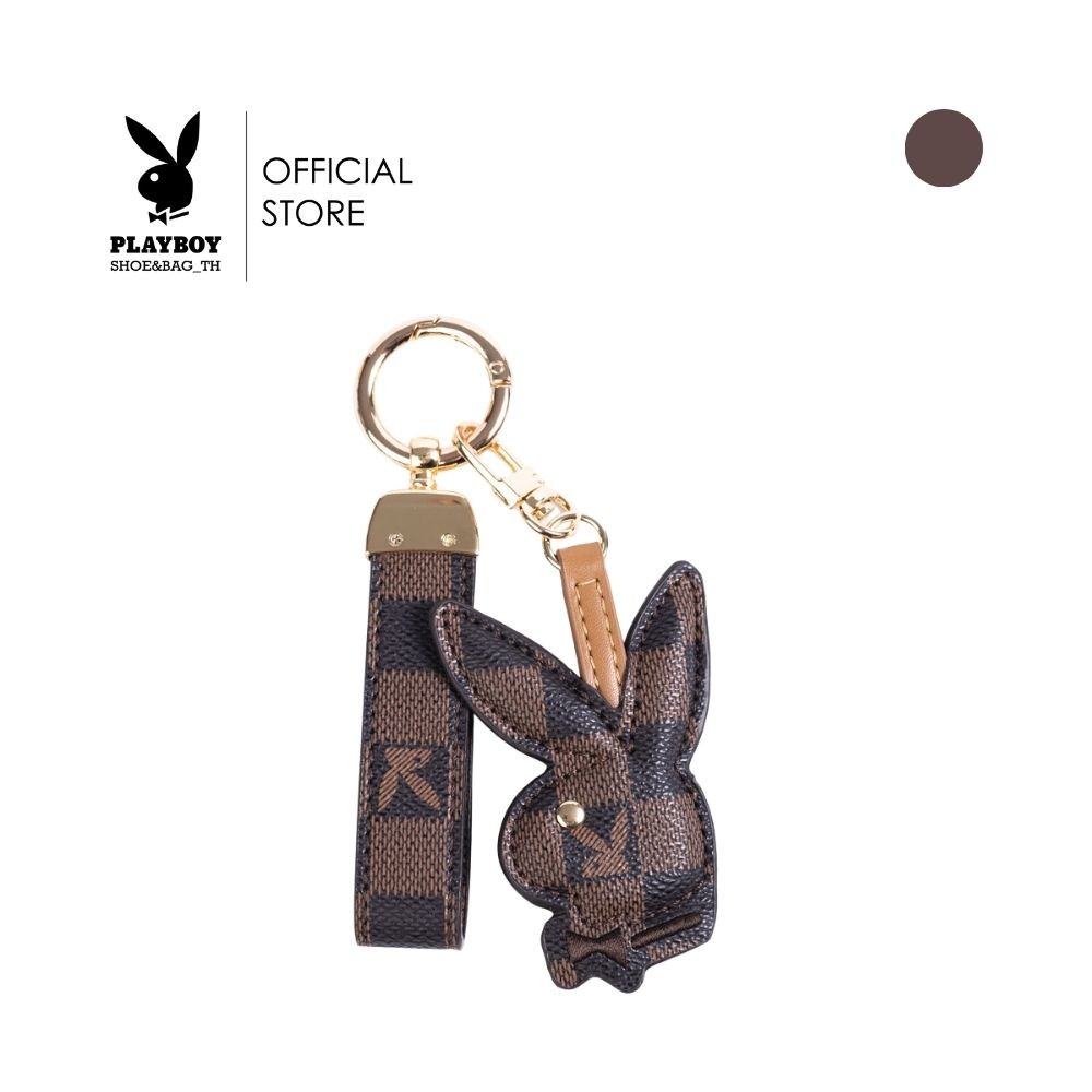 Playboyรุ่น Pop Charm พวงกุญแจตุ๊กตากระต่ายเพลย์บอย รหัส ST-252K149C ดีไซน์หนังลายโมโนแกรมตาราง รูปทรงโลโก้กระต่าย มี2สี