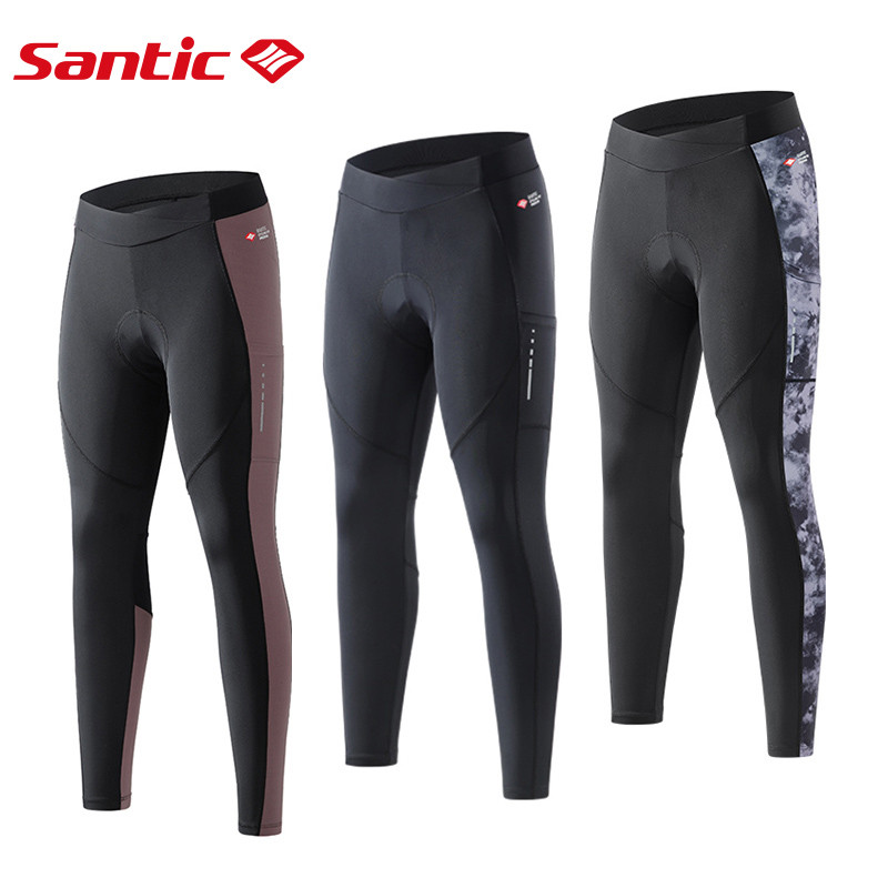 Santic ผู้หญิงกางเกงขี่จักรยานจักรยานออกกําลังกายมืออาชีพ 4D Padding สะท้อนแสงแน่นกีฬาสวมใส่กางเกงจักรยาน KL25C04282
