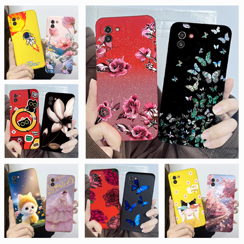 SAMSUNG สําหรับSamsung A03 SM-A035F SM-A035F/DS SM-A035M SM-A035Gยอดนิยมผีเสื้อดอกไม้Soft Jellyซิลิโ
