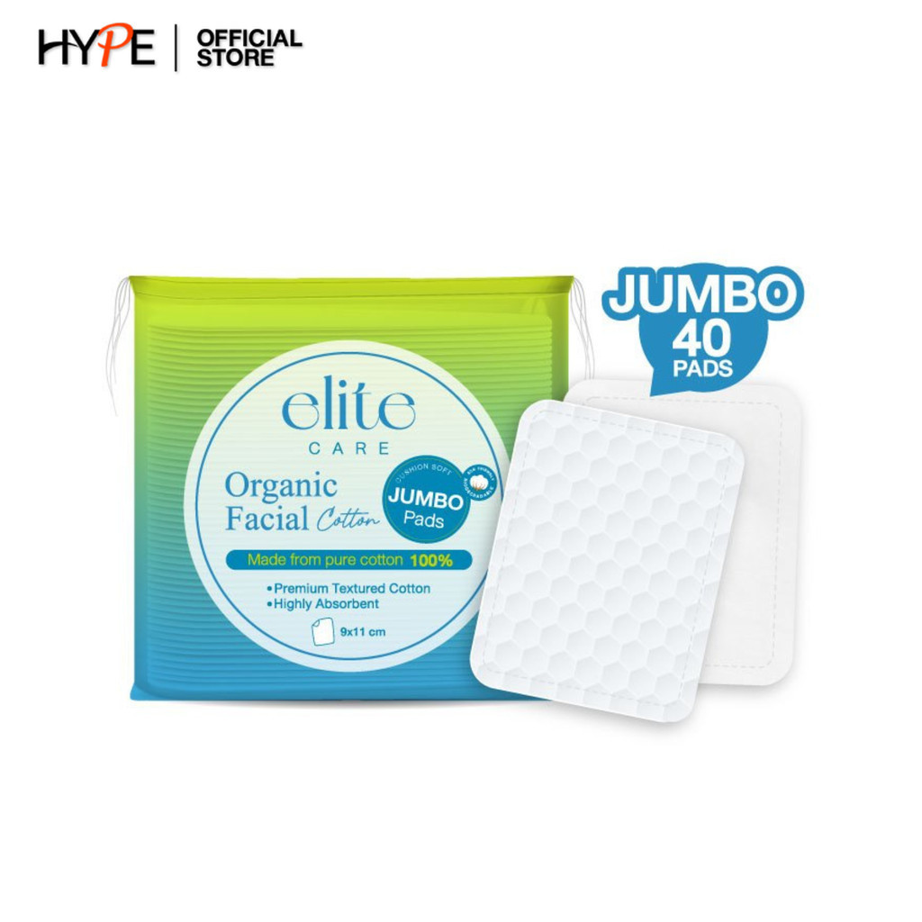 Elite care Organic Facial Cotton Pad สำลีแผ่นใหญ่ รีดขอบ เนื้อสำลีอ่อนนุ่ม (40 แผ่น)