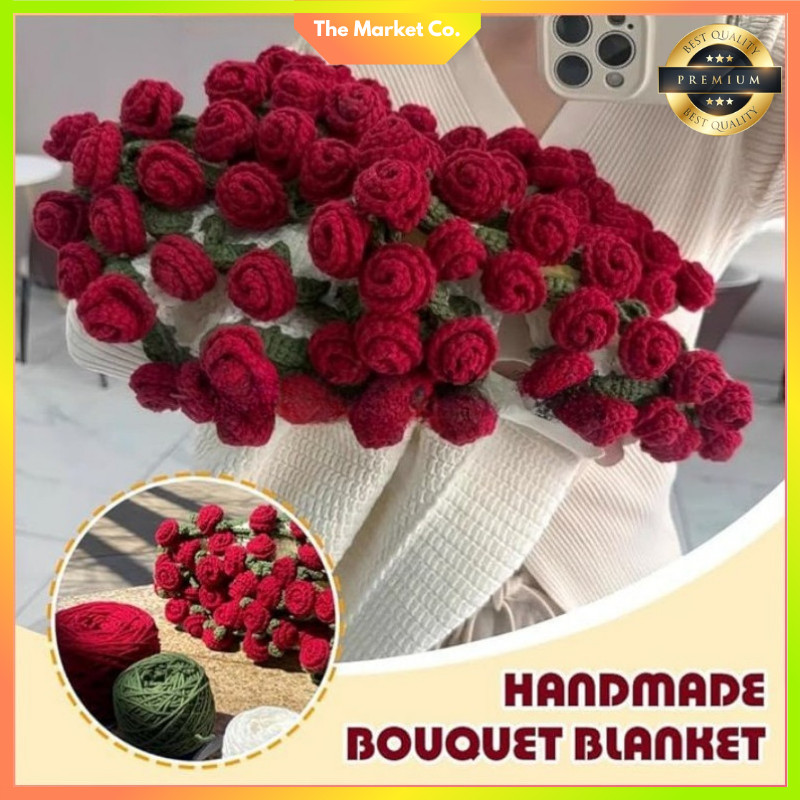 Handmade Crochet Roses DIY Flower Crochet Blanket Bouquet Home Decor Craft Kits Birthday Anniversary