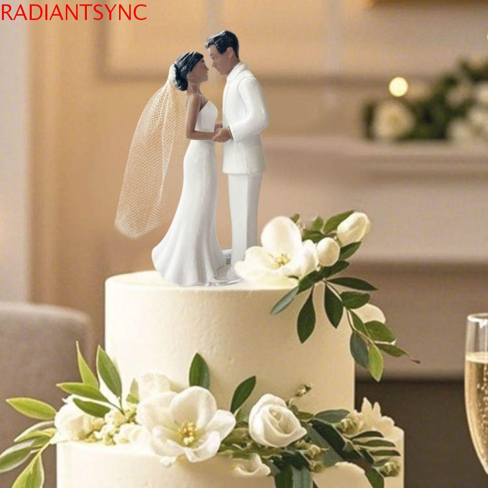 RADIANTSYNC เค้ก Toppers ตุ๊กตา, สีขาว/สีดําครบรอบตกแต่งคู่เค้กงานแต่งงาน Topper, ตลก Creative Elegant PVC เจ้าสาวและเจ้าบ่าวตุ๊กตาสําหรับผู้ประกาศ,อังกฤษ