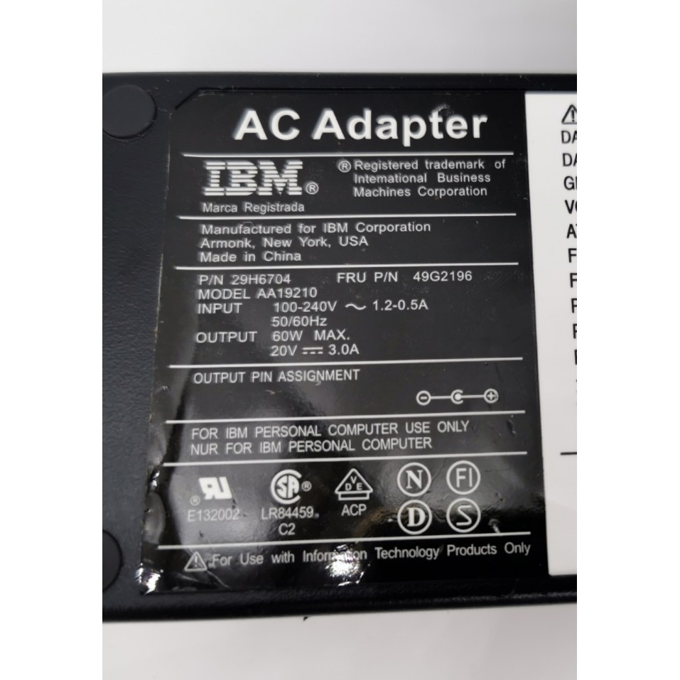 IBM Laptop Charger 20V3A แหล่งจ่ายไฟของแท้ใหม่เอี่ยม 60W ประเภท AA19210