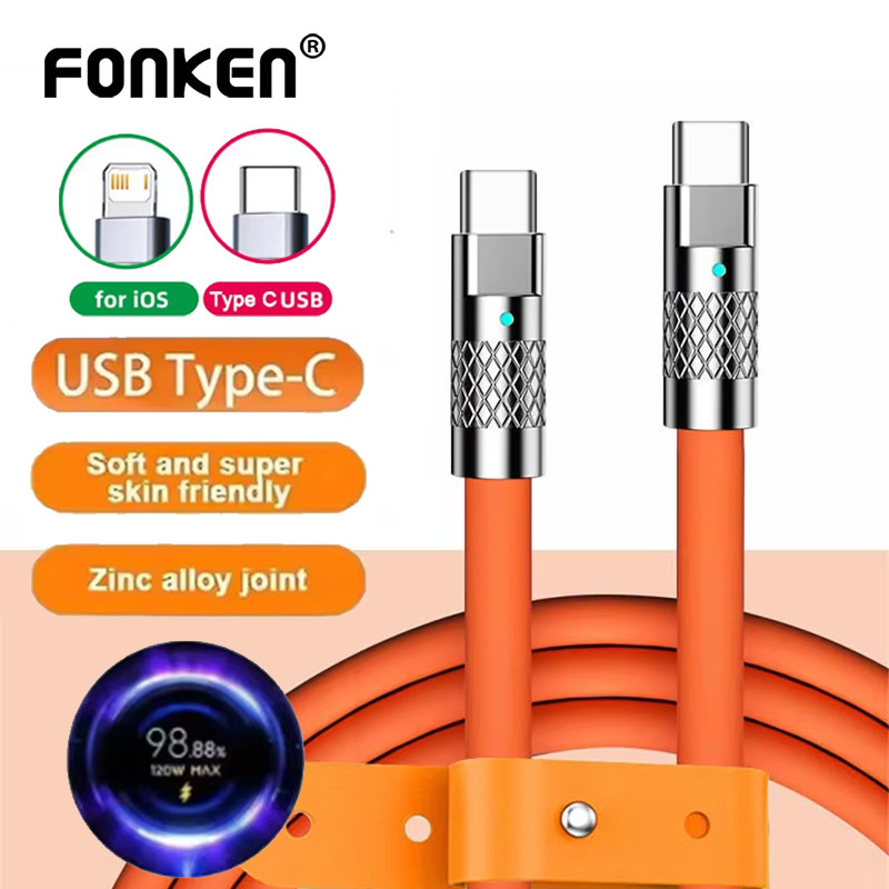 Fonken PD 60W USB C ถึง Type-C สายชาร์จซิลิโคนเหลว PD 20W Type C ถึง iOS Data Cord สําหรับ iPh Xiaom