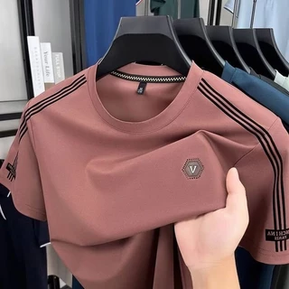 เสื้อยืดแขนสั้นผู้ชาย ผ้าไหมน้ำแข็ง สำหรับฤดูร้อน สไตล์แฟชั่นสวมใส่ง่าย