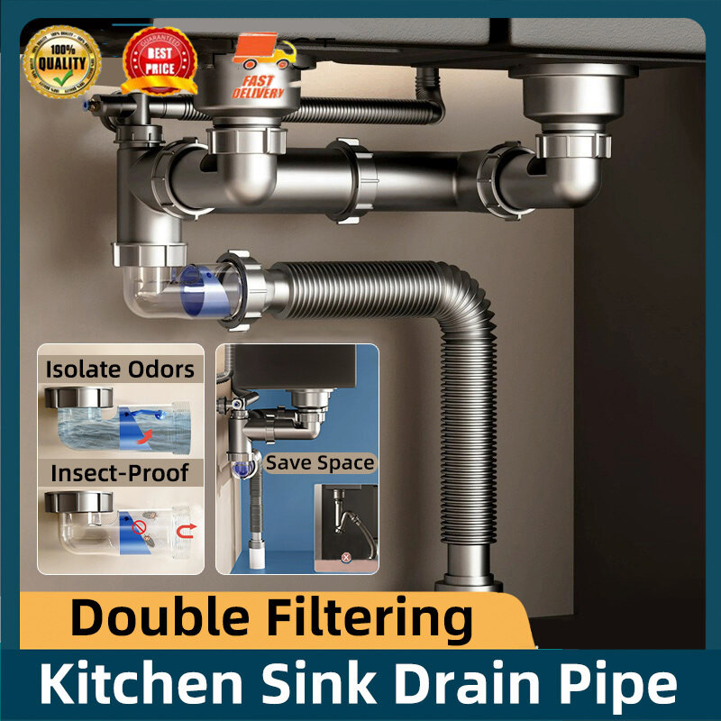 Kitchen Drain Pipe Anti-odor And Anti-blocking Sink Pipe Drain Pipe Single Or Double Garbage Trap Sink Accessories