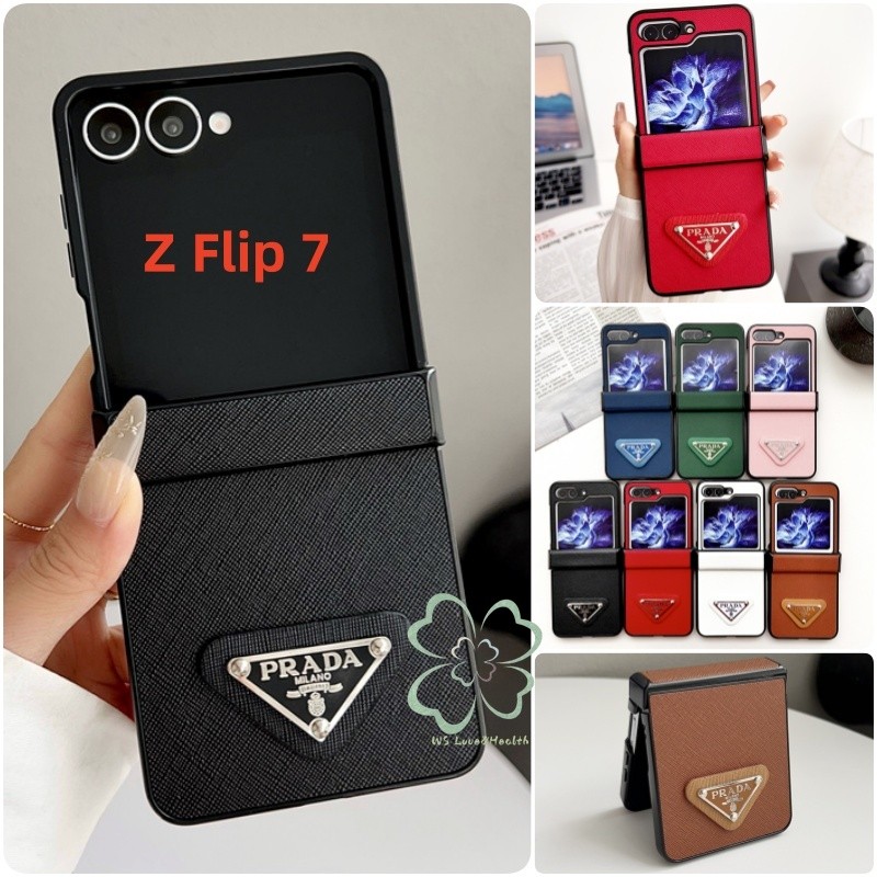 Matte หนังบานพับป้องกันเคสโทรศัพท์ Samsung Galaxy Z Flip 7 Z Flip 6 Z Flip 5 Z Flip4 /3 ตัวอักษรสามเหลี่ยมรูปแบบ Hard ฝาหลัง