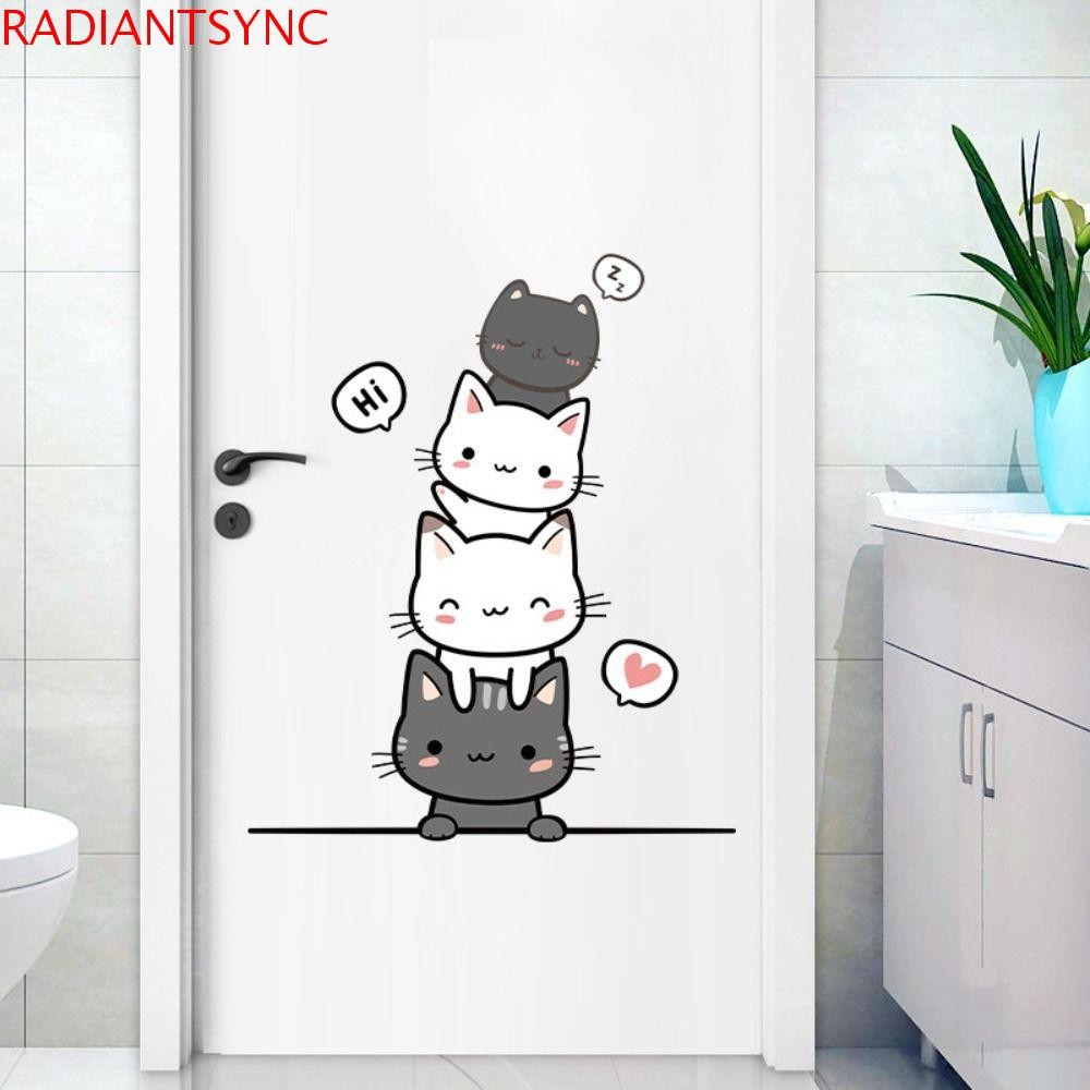 RADIANTSYNC สติ๊กเกอร์ติดผนังแมว, สติ๊กเกอร์ติดผนังลายการ์ตูน PVC, หอพักวอลเปเปอร์แบบถอดได้สร้างสรรค์ศิลปะน่ารัก