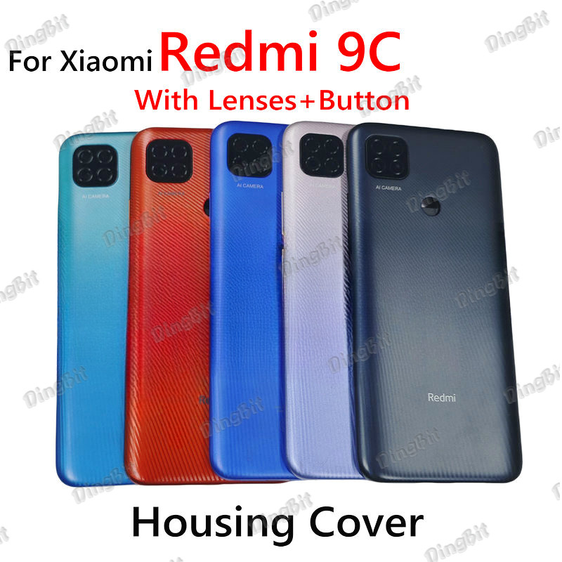 ฝาครอบที่อยู่อาศัยสําหรับ Xiaomi Redmi 9C ฝาหลังแบตเตอรี่พร้อมเลนส์และปุ่ม