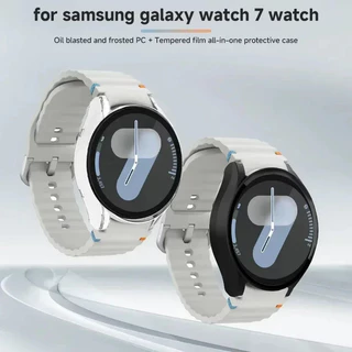【เคส+สาย】สำหรับ Samsung Galaxy Watch 7 40MM 44MM สายรัดนาฬิกาซิลิโคน + กรณีหน้าจอแก้ว PC สำหรับ Galaxy Watch 7 สายรัดนาฬ