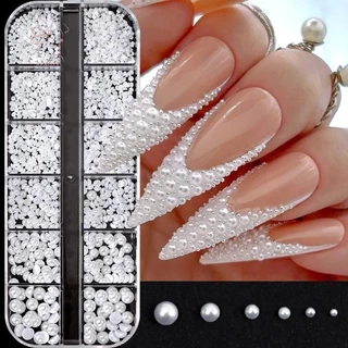 [maybeauty] 12 ตารางผสมด้านล่างแบนมุกครึ่งรอบ Rhinestones 3D ตกแต่งเล็บเครื่องประดับเล็บ Charm แต่งเล็บ {TH}