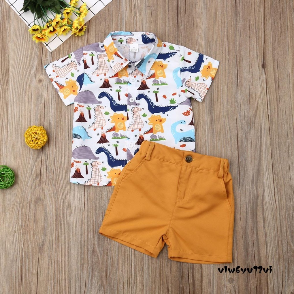 JHKY-ชุดเสื้อยืดคอกลมคอตั้ง + กางเกงขาสั้นเด็กผู้ชาย