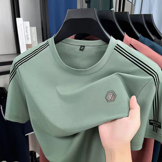 เสื้อยืดผ้าไหมน้ำแข็งสำหรับผู้ชาย ทรงแขนสั้น ทันสมัยและสวมใส่ง่าย