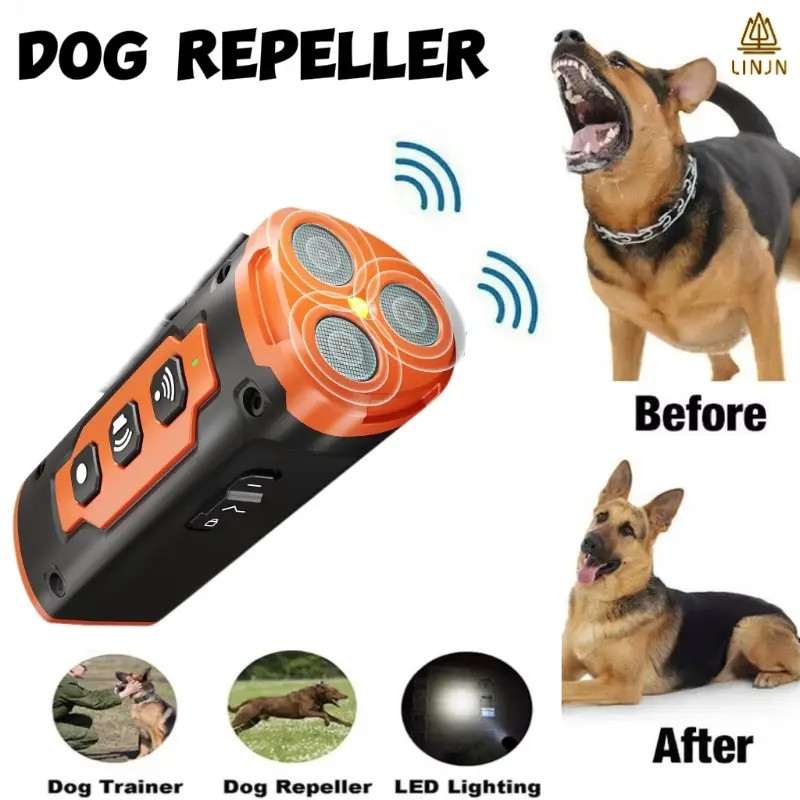 2025 Release Pet Dog Repeller อุปกรณ์ฝึกสุนัขอัลตราโซนิกแบบชาร์จไฟได้ Anti Dog Bark Deterrent อุปกรณ์พร้อมไฟฉาย LED