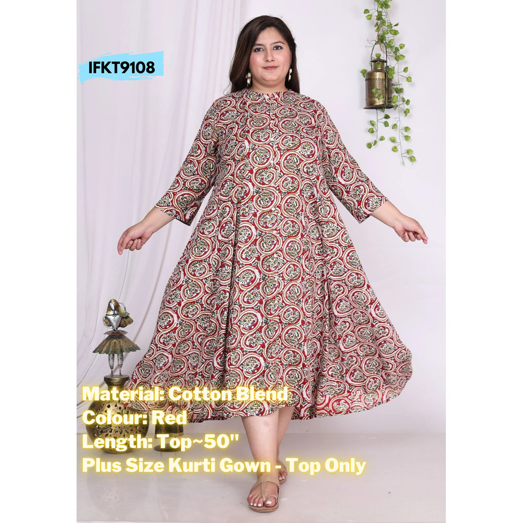 [5XL] Exclusive Plus Size Flared Kurti Gown - Top Only
