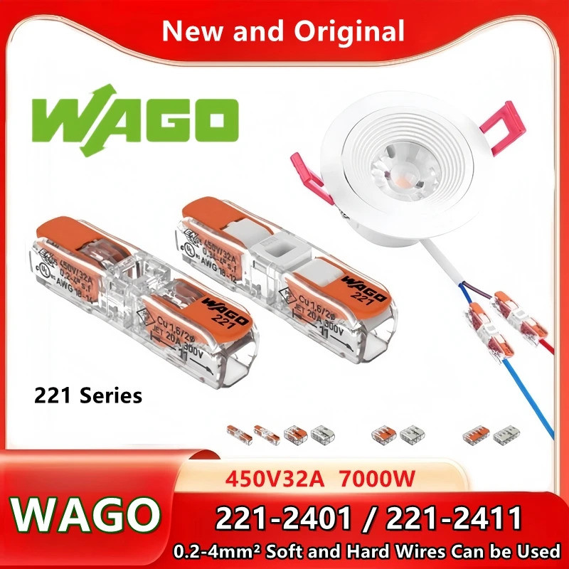 10pcs Original Wago สายไฟ 221-2411 221-2401 สายไฟ Docking Connector สายไฟ quick Connector MVZV