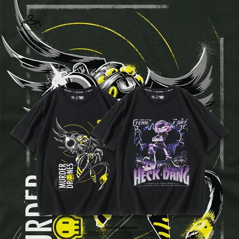 เสื้อยืดผ้าฝ้ายสำหรับทุกวัย แขนสั้น ไซส์ใหญ่ สไตล์ murder drones uzi