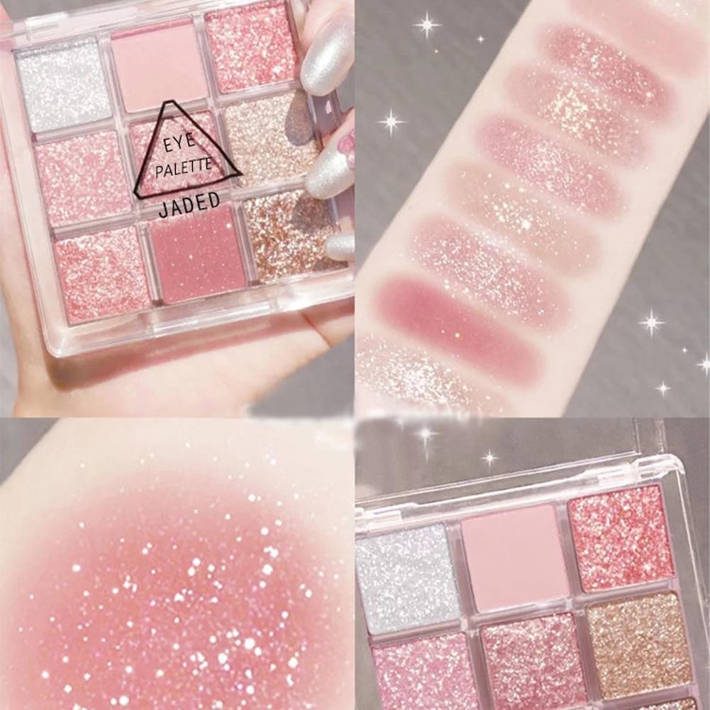 9 สีอายแชโดว์พาเลทติดทนนานกันน้ํา ไข่มุก เคลือบอายแชโดว์ผง จานสี ทะเลทราย ดอกกุหลาบ เครื่องสําอางอะคริลิคใสอายแชโดว์แผ่นแต่งหน้า