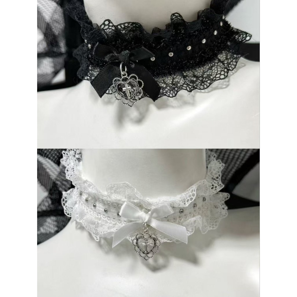 ปลอกคอโฮมเมด Love Bow Lolita Lace Choker Neck Lace