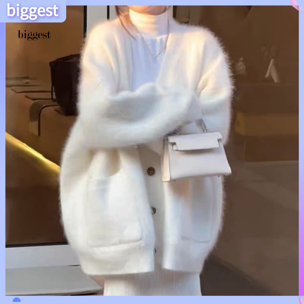 BGT นุ่มสบายเสื้อแขนยาว Fuzzy แจ็คเก็ต Cozy V คอ Fuzzy คาร์ดิแกนสําหรับผู้หญิงขนาดใหญ่ Fluffy Coat ส