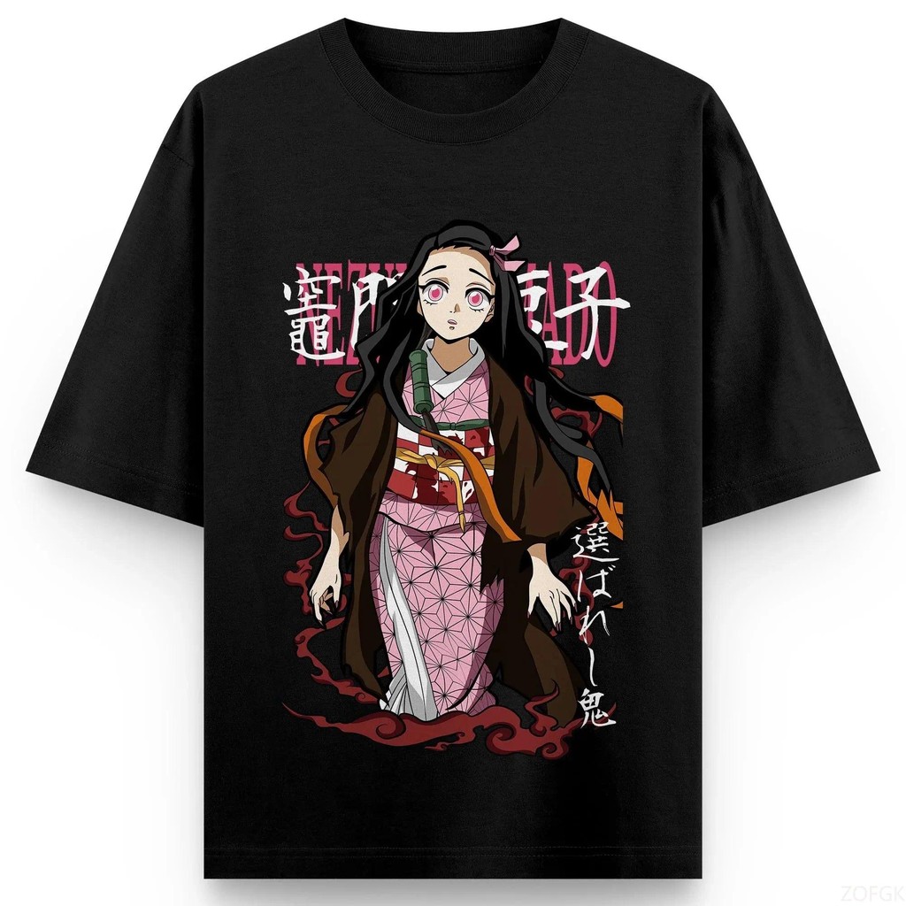 Baju T-shirt Wanita Hitam Anime Nezuko Slayer Iblis