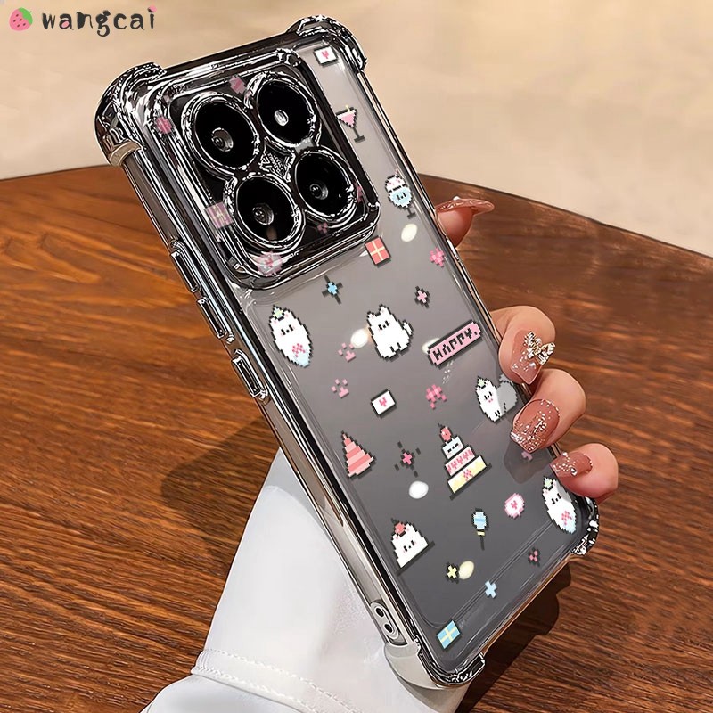 สําหรับ Xiaomi 15T 12 12S 12T Pro 12X Xiaomi15T เคสโทรศัพท์น่ารัก Pixel Cat Paw เค้ก Lollipop ชุบหรูหราใสการ์ตูนกันกระแทกโปร่งใสนุ่มกรณีปกหลัง
