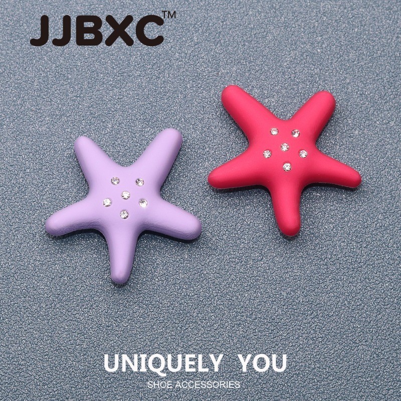 JJBXC ตัวติดรองเท้า charm หัวเข็มขัดตกแต่งลายปลาดาวประดับเพชร สไตล์โอเชียน อุปกรณ์ตกแต่งรองเท้า