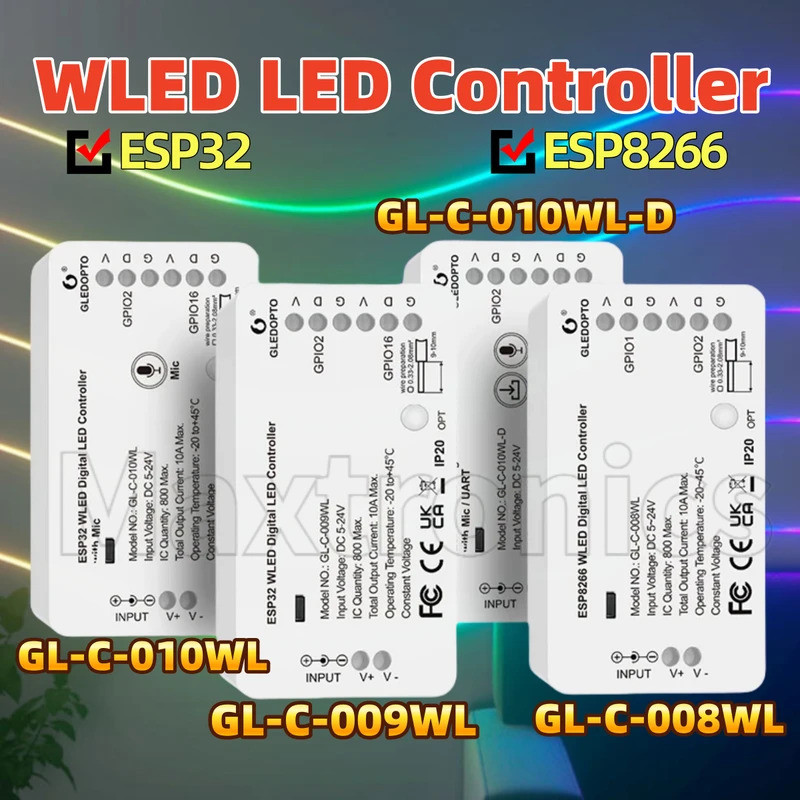 WLED LED Controller ไมโครโฟนในตัวโหมดเพลง Alexa Home Assistance APP ควบคุมเสียง GL-C-008WL/GL-C-009W