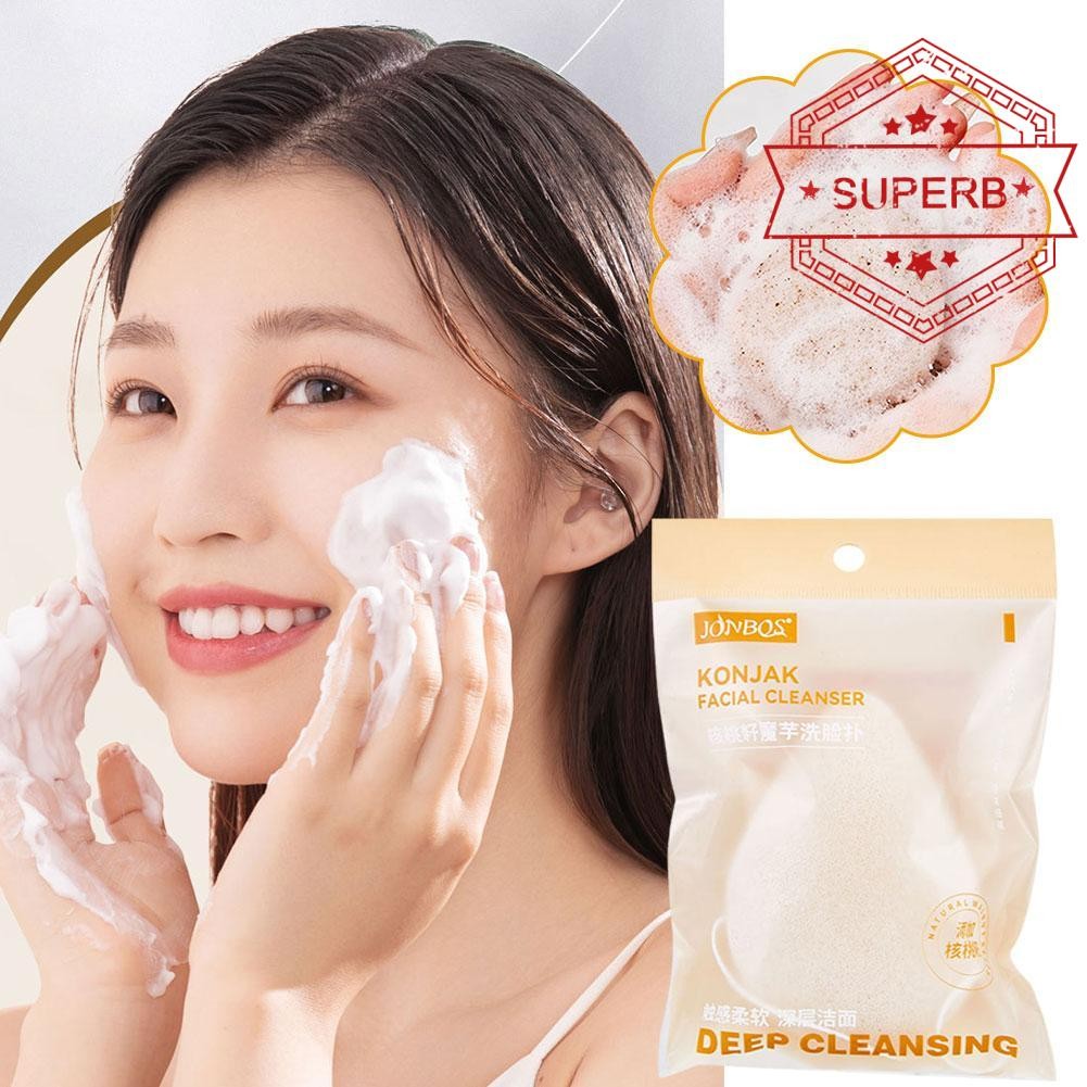 Jonbos Konjac Face Wash Puff, Natural Walnut Seed Seaweed Face Deep Sponge Cleanser N2k7
